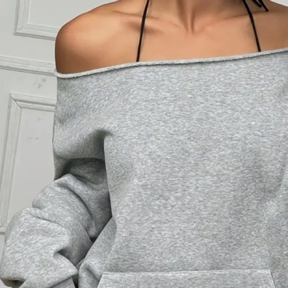 Sweaters - NEW! Women's Off-Shoulder Gray pockets Sweatshirt